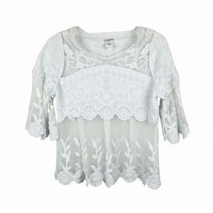 Sundance Lace Sheer Embroidered Baby Blue Top Women's XS Boho Chic Romantic